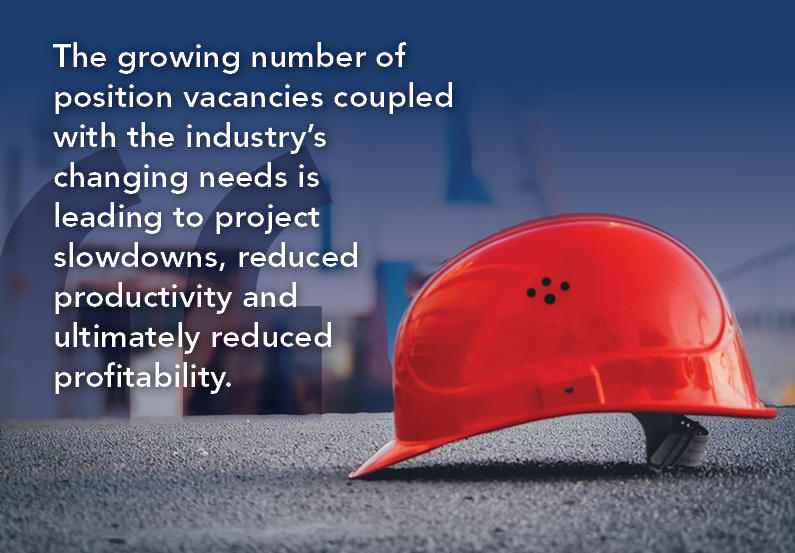 The growing number of position vacancies coupled with the industry’s changing needs is leading to project slowdowns, reduced productivity and ultimately reduced profitability.